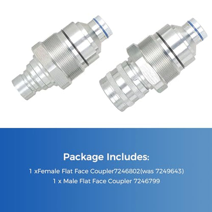 7246802 7246799 Hydraulic Coupler Kit, Male and Female Flat Face Quick Connect Set with 48mm Thread for Bobcat Skid Steer Loaders