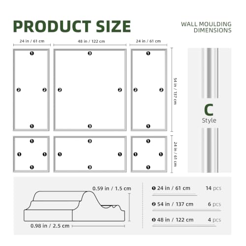 Peel and Stick Wall Molding Kit, Wainscoting Panels 24 PCS - color: White-Modern C