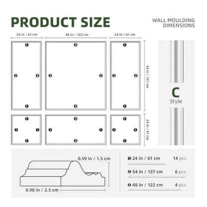 Peel and Stick Wall Molding Kit, Wainscoting Panels 24 PCS - color: White-Modern C
