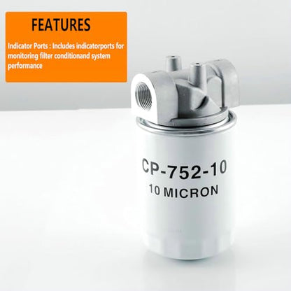 Hydraulic Oil Filter Assembly,10 Micron,3/4" NPT, 20 GPM,200 PSI