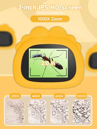 Acoath Microscope for Kids, 1000X Handheld Digital Miniscope with 2.0" Screen, Portable Pocket Microscope Education Toys Birthday Gifts for Age 3 4 5 6 7 8 9 10 Girls Boys - color: Yellow