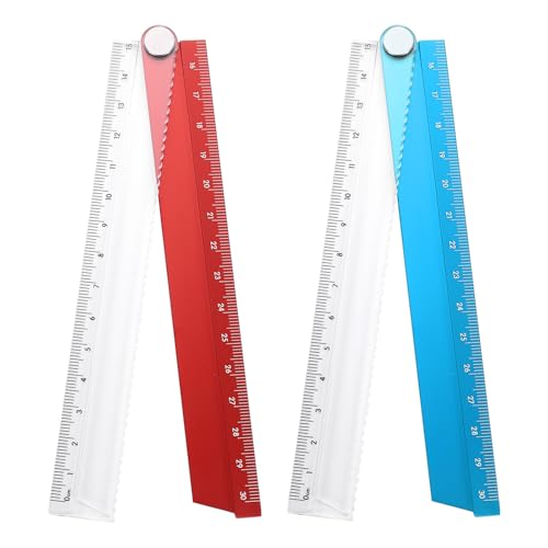 HARFINGTON 2pcs Folding Straight Ruler 30cm Metric Aluminum Alloy Protractor Foldable Angle Ruler Geometric Measuring Tool for Architects Artists Office, Red/Blue - color: Red/Blue