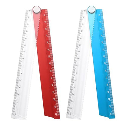 HARFINGTON 2pcs Folding Straight Ruler 30cm Metric Aluminum Alloy Protractor Foldable Angle Ruler Geometric Measuring Tool for Architects Artists Office, Red/Blue - color: Red/Blue