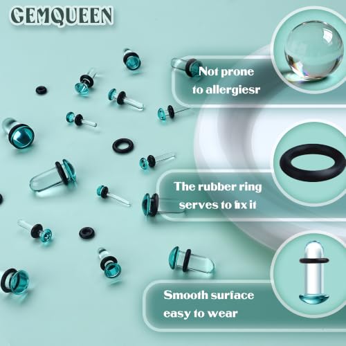 GEMQUEEN 24 Pcs 0.5mm Increments Glass Ear Stretching Kit Hypoallergenic - color: Blue, size: 24pcs|1.6mm-7mm(14g-1g)