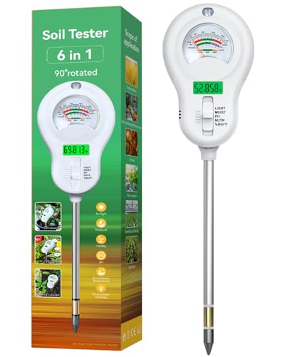 6-in-1 Soil Tester with 3 Probes - Soil Moisture, pH, Fertility, Temperature, Light & Air Humidity Meter, Soil Test Kit for Garden, Lawn, Indoor and Outdoor Plants