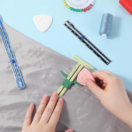 Sewing Gauge Measuring Tool Set 5-in-1T-Shaped Sliding Gauge Ruler Fabric Quilting Ruler Sliding Marker Measuring Seam Tool for Sewing Quilting Knitting Crafting Button Hole Marking Hem Guide