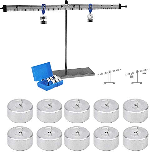Double Hooked Weight Set, 10 PCS 50g Metal Hanging Hook Weights with Hooks and Ring Lever, Principle Physical Experimental Teaching Tool with a Plastic Box for General Science Physics Laboratory Work