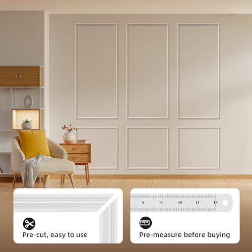 Peel and Stick Premade Wall Molding Kit, 3 Set Wainscoting - color: White-Modern A