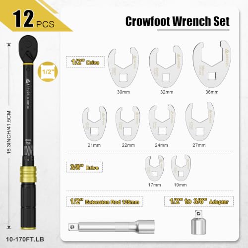 ANPUDS Jumbo Crowfoot Wrench Set, 1/2" Drive for HVAC - size: 12pcs Crowfoot Wrench Set