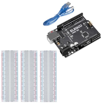 ELEGOO UNO R3 CH340C Board and 3PCS 830-Point Boards, for Breadboard Circuits, Prototyping, STEM Labs and Electronics Practice
