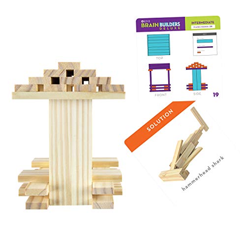 MindWare Keva Brain Builders Deluxe: STEM Building Toy Includes 75 KEVA Planks, 40 Puzzle Cards, 8 Design Cards, 3D Building Skills for Kids - Ages 7+