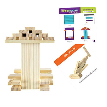 MindWare Keva Brain Builders Deluxe: STEM Building Toy Includes 75 KEVA Planks, 40 Puzzle Cards, 8 Design Cards, 3D Building Skills for Kids - Ages 7+