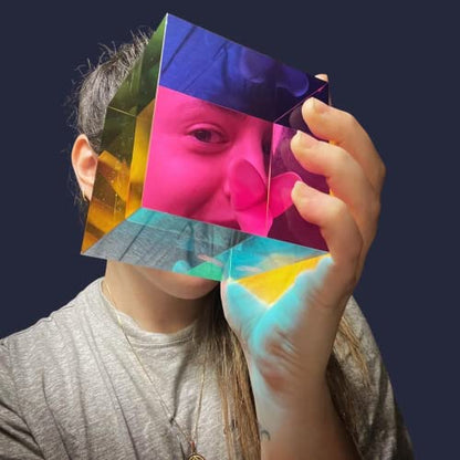 CMY Cubes Original Mega (95mm) - Cyan, Magenta & Yellow Cube - Optical Color Cube - Teaches Subtractive Color Mixing - Educational, Scientific, Physics & Kinetic Art Desk Object, STEAM