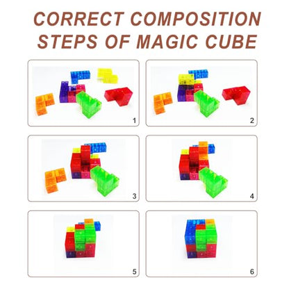 Magnetic Building Blocks Magic Magnetic 3D Puzzle Cubes, Set of 7 Multi Shapes Magnetics Blocks with 54 Guide Cards, Children's Educational Toys and Stress Relief Fidget Toys for Kids Adults - style: style1