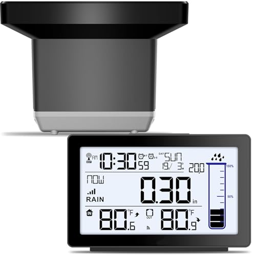 BIUWING Wireless Rain Gauge Outdoor, Self-Emptying Digital Rain Gauges Outdoors Best Rated, Electronic Rain Measure Gauge, Freeze Proof Rain Gauge with Thermometer, Remote Rain Meter for Garden - color: Digital Rain Gauge