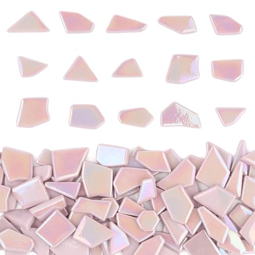Youway Style 200g Iridescent Pink Glass Mosaic Tiles for Crafs Bulk - color: Pink, size: 200g
