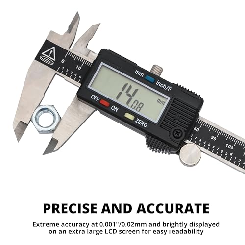 NEIKO 01407A Electronic Digital Caliper Measuring Tool, 0-6 Inches Stainless Steel Construction with Large LCD Screen Quick Change Button for Inch Fraction Millimeter Conversions, Digital Caliper - size: 6 Inch, style: Stainless Steel