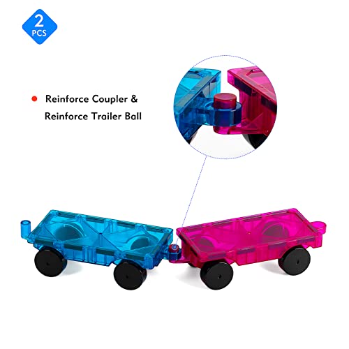 Magnetic Tiles Car Set Truck Kit Toy with Stronger Magnets, Educational Magnet Cars with Re-Enforced Hitch and Long Bed for Girls Boys Toddler Ages 3+ (Blue & Purple) - color: Blue & Purple