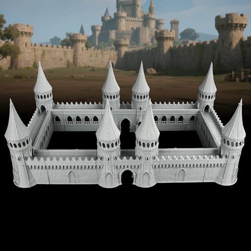 AUSPDICE TTRPG Scenery Modular Fortress, 25mm Dungeon Walls, Defense Towers - color: Af1104 a City Walls Set