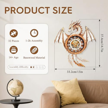 3D Wooden Puzzles for Adults-Dragon Clock Puzzle-Adult Crafts - color: Dragon Clock