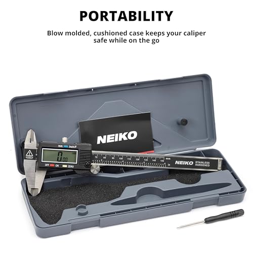 NEIKO 01407A Electronic Digital Caliper Measuring Tool, 0-6 Inches Stainless Steel Construction with Large LCD Screen Quick Change Button for Inch Fraction Millimeter Conversions, Digital Caliper - size: 6 Inch, style: Stainless Steel