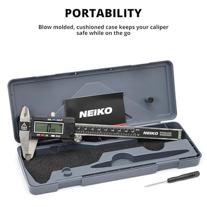 NEIKO 01407A Electronic Digital Caliper Measuring Tool, 0-6 Inches Stainless Steel Construction with Large LCD Screen Quick Change Button for Inch Fraction Millimeter Conversions, Digital Caliper - size: 6 Inch, style: Stainless Steel
