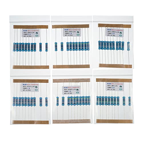 BOJACK 300 Pcs 30 Values Resistor Kit 1 Ohm - 1M Ohm with 1% 2W Metal Film Resistors Assortment - size: 2 W