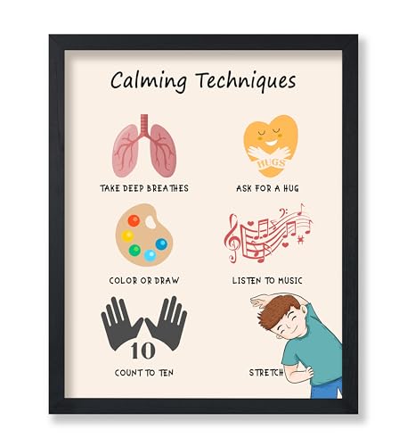 Poster Master Calming Techniques Chart Poster - Calming Skills Print - Emotions Art - Feelings Art - Gift for Boys, Girls & Parents - Decor for Playroom, Kids Room or Nursery - 8x10 UNFRAMED Wall Art - color: Style-02, size: 8"L x 10"W