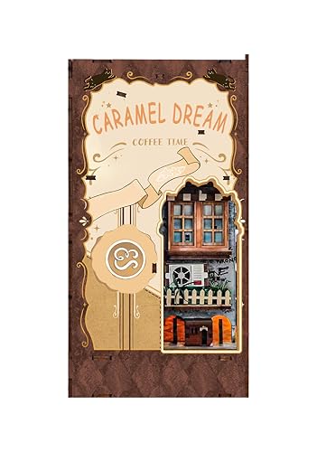 Cat Book Nook Miniature House Kit with Dust Cover Bookshelf Decor - color: Caramel Dreams