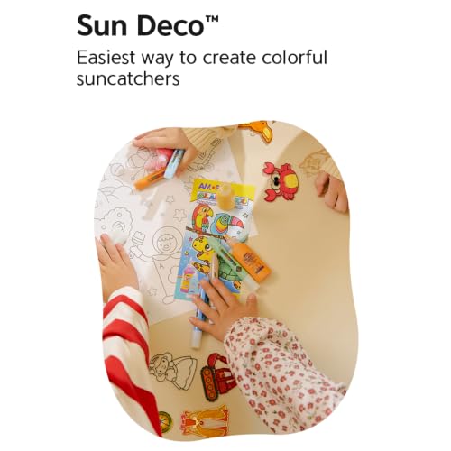 AMOS Sun Deco Window Art Kit for Kids — 10.5 ml x 10 Colors — 12 Small Gold Outline Suncatchers (Constellations), DIY Kids Arts and Crafts
