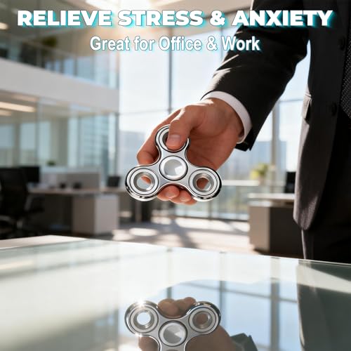 Fidget Toys Adults,Electroplated Metal Fidget Spinner Stress Reducer,High Speed 3-5 Min Quite Spins,Fidgets for Adults & Teens & Kids Age 6+(Silver) - color: Silver