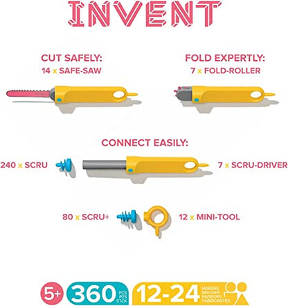 Makedo Invent | Safe Cardboard Construction Tool Kit for Kids, 360 Pieces