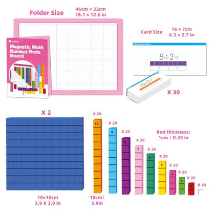 Magnetic Math Number Rods Counting Blocks and Practice Folder Set