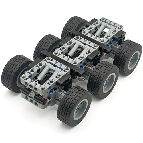 Technical Parts 6 Wheels Trailer Car Suspension Accessories with Tires 18.9x1.8 Inch MOC Parts Building Blocks DIY Replacement Spare Tech Kit Compatible with Major Brands