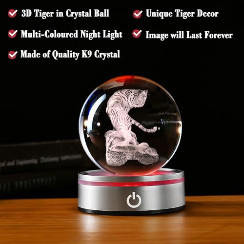 IFOLAINA Tiger Lovers Gifts for Men Women 3D Crystal Ball - color: Tiger