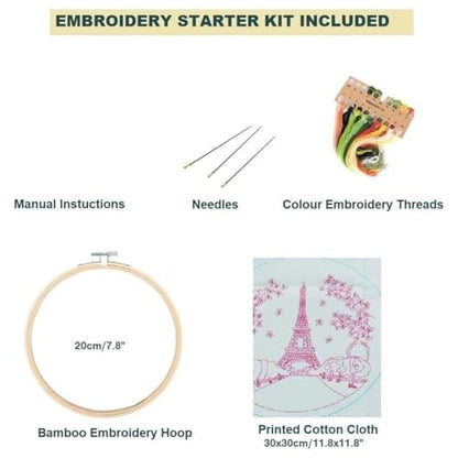 Arte Vita Embroidery Starter Kit Cherry Blossom Tree Full Range DIY for Beginners - color: White-Pink