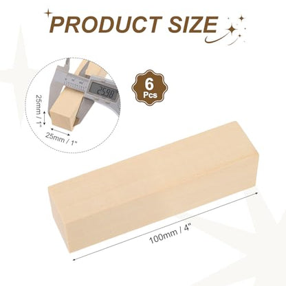 MECCANIXITY 6Pcs Basswood Sticks 1"x1"x4" Square Wooden Dowel Rods - size: 1" x 1" x 4"