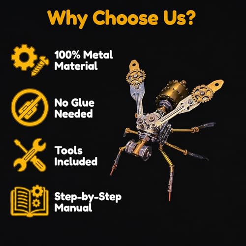 3D Metal Puzzles for Adults Teens-160+Pcs-Mechanical Wasp Bee Insect Models-3 Hours to Build-Ideal for Birthday Gifts and Decorations(Mechanical Wasp A) - style: Mechanical Wasp A
