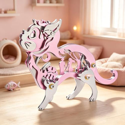 Pink Dream Cat Stainless Steel 3D Metal Puzzle Model Kit Art Craft - color: C04-pink Dream Cat