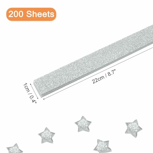 MECCANIXITY 200 Sheets Origami Paper Glitter Stars Papers Silver Fold Paper for Beginner Arts Crafts Projects,0.4 x 8.7 Inch - color: Silver