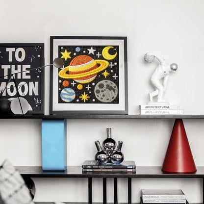 Doodlream Universe Planet DIY Punch Needle Embroidery Kit for Adult Beginner, 9.4" Planet Star Punch Stitching Craft Set for Starter with Frame,Fabric Pattern,Threader, Yarn, Pinch Needle - color: Universe Planet