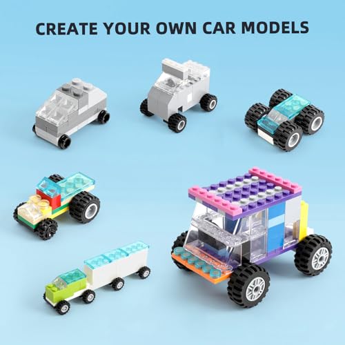 248pcs Wheels and Axles Sets, Classic Car Parts and Pieces, Tires Accessories Building Bulks - Compatible with Lego and All Major Brands