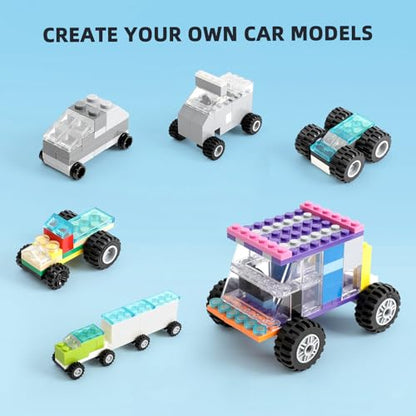 248pcs Wheels and Axles Sets, Classic Car Parts and Pieces, Tires Accessories Building Bulks - Compatible with Lego and All Major Brands