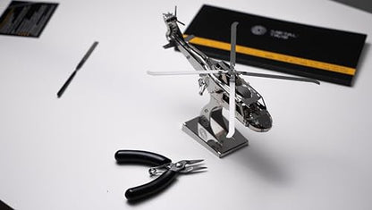 METAL-TIME Lifting Spirit Mechanical Helicopter Model Building Kit | Unique Wind-Up Moving Mechanism | Stainless Steel DIY Construction with Toolbox Collectible Model - 134 Pieces