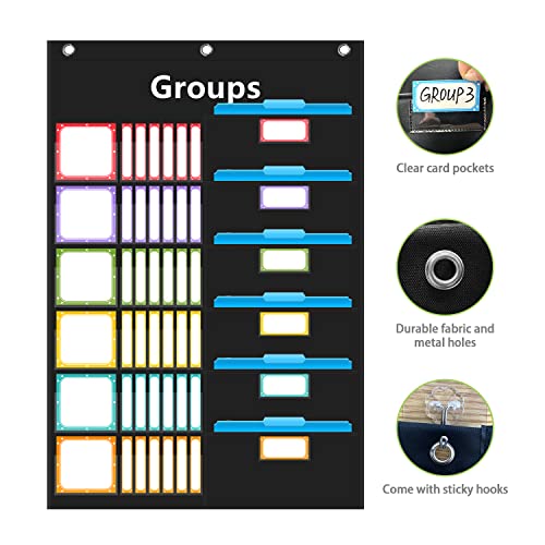 REGELETO Small Group Management Pocket Chart with 96 Cards Classroom Jobs Chart Small Group Organizer and on Task for School Teacher Homeschool Learning Supplies (Black) - size: 48-Pockets