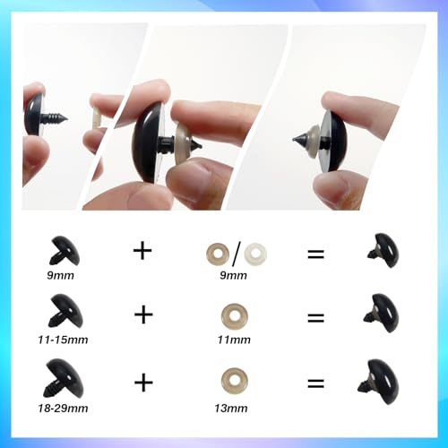 TOAOB 114pcs Black Safety Noses for Amigurumis Plastic Animal Safety Noses - color: Black