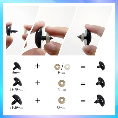 TOAOB 114pcs Black Safety Noses for Amigurumis Plastic Animal Safety Noses - color: Black