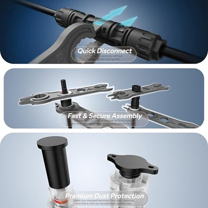 CHINT UL 6703 & TÜV Certified Solar Panel Connectors (10 Pairs), 1500V 46A DC MC4-Compatible PV Cable Connectors Kit for 10/12 AWG Solar Wire with Dust Caps & Spanners - size: 10 Pairs 10AWG 46A