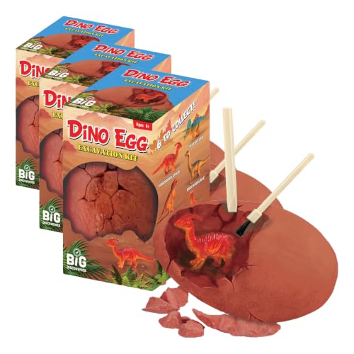 Big Discoveries Dino Egg Excavation Kits from Discover Prehistoric Dinosaur Eggs | Interactive Fossil Archaeology Dig Kit Toy for Kids | Six Dinosaurs to Collect (Pack of 3) - size: 2.9 x 2.9 x 5.0 inches (Pack of 3)