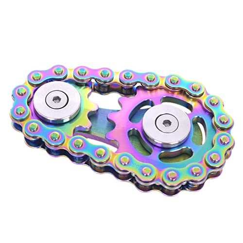Fidget Spinner, Sprocket Linkage Bike Chain Spinner Design 2 Gears Figity Spin Finger Games, Metal Stainless Steel Durable Mechanics, Premium Figit Toy - Full Colorful - color: Full Colorful